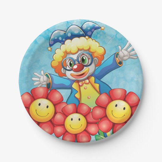 Clown mit Blume Pappteller (Vorderseite)