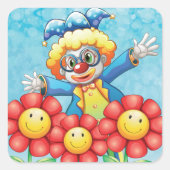 Clown mit Blume Quadratischer Aufkleber (Vorderseite)