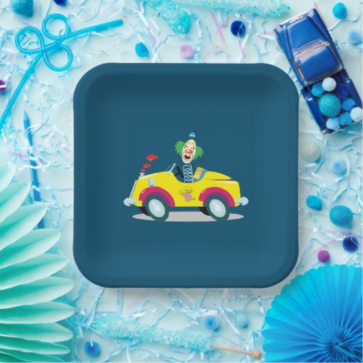 Clown mit dem Auto Pappteller (Party)