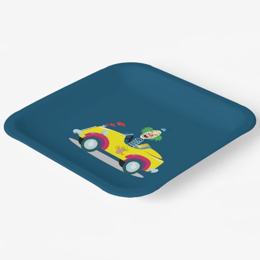 Clown mit dem Auto Pappteller (Gewinkelt)