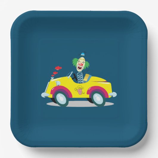 Clown mit dem Auto Pappteller (Vorderseite)