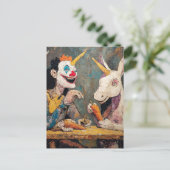 Clown mit Einhorn Postkarte (Stehend Vorderseite)