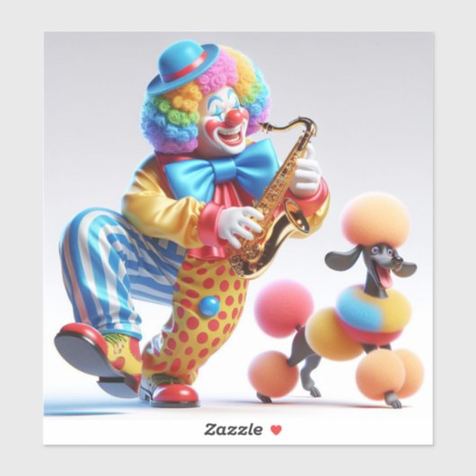 Clown mit Poodle und Saxophon von Natasha Us Aufkleber (Blatt)