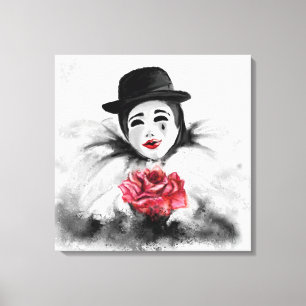 Clown mit Rosenmalerei Kunstleinwanddruck Leinwanddruck
