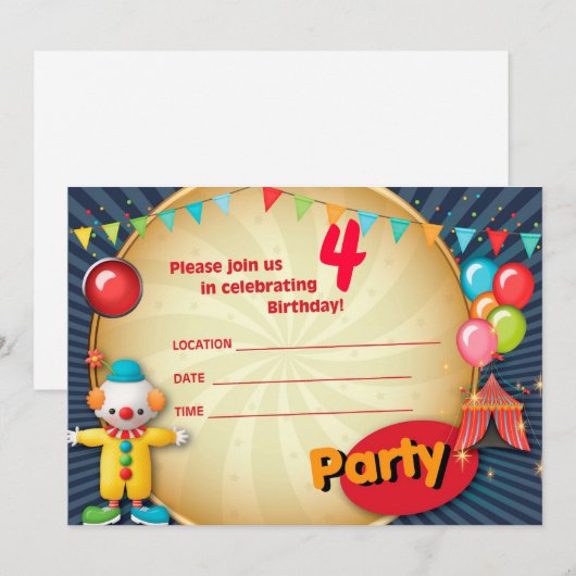 Clown-Party Einladung 1 (Vorne/Hinten)