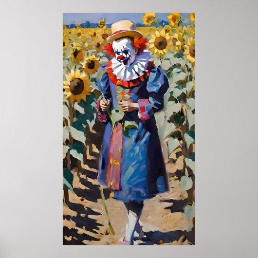 Clown pflückt Sonnenblumen Poster (Vorne)