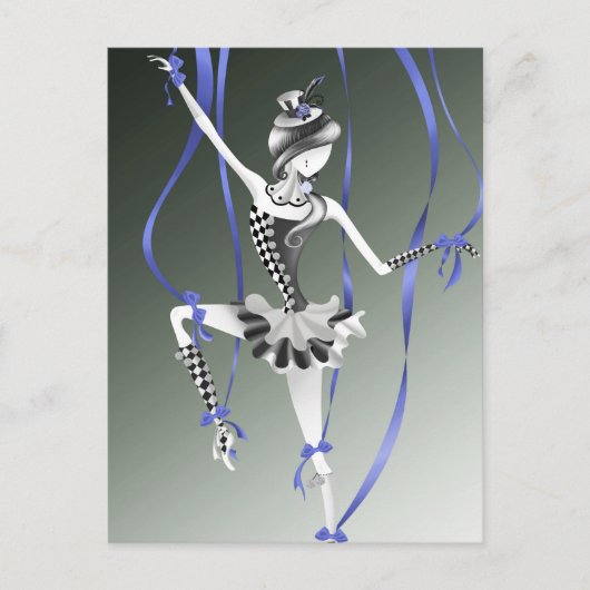 Clown-Puppe Blaue Band Postkarte (Vorderseite)