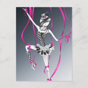 Clown-Puppe rosa Bänder Postkarte