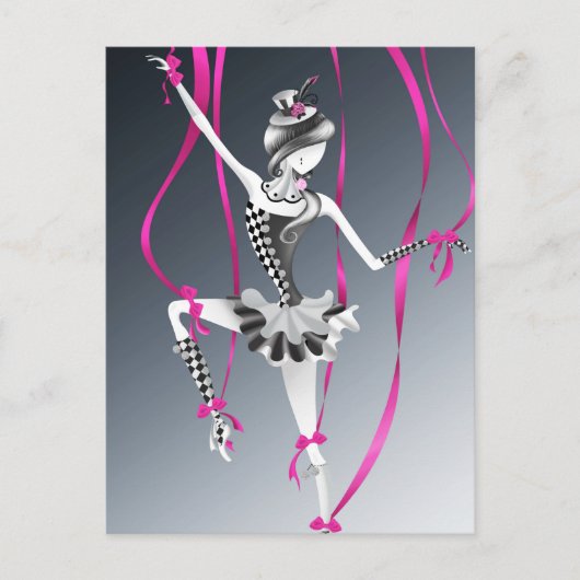 Clown-Puppe rosa Bänder Postkarte (Vorderseite)