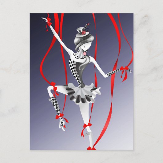 Clown-Puppe rote Bänder Postkarte (Vorderseite)