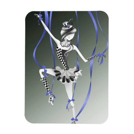 Clown Puppet Ballerina Blue Ribbon Fridge Magnet (Vertikal)