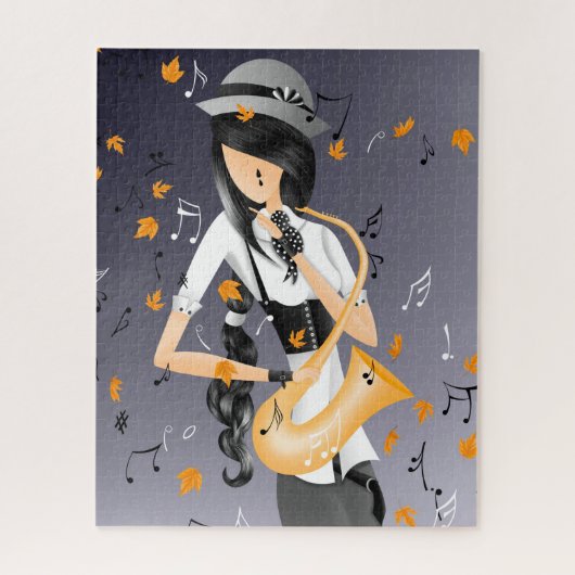 Clown Saxophonist Golden Blätter Jigsaw Puzzle (Vertikal)