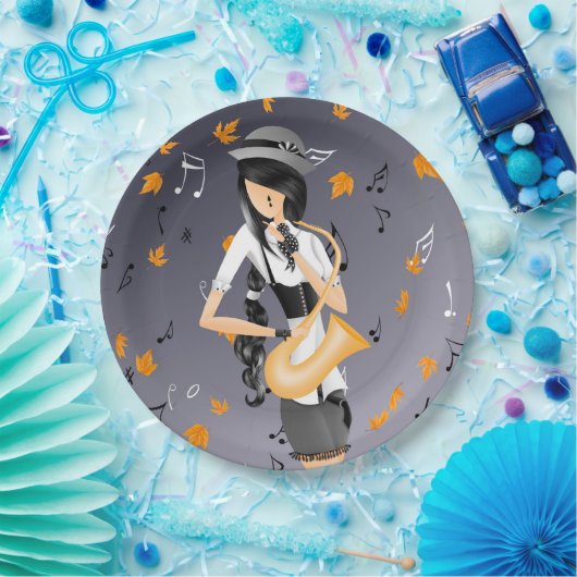 Clown Saxophonist Golden Blätter Pappteller (Party)
