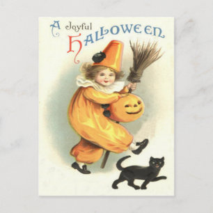 Clown schwarze Katze Jack O Lantern Kürbis Postkarte