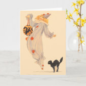 Clown-schwarze Katzen-Kostüm-Trick oder Leckerei Karte (Gelbe Blume)