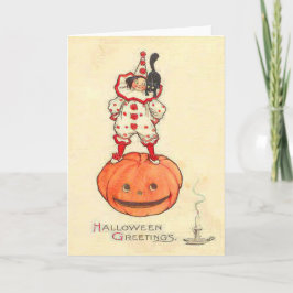 Clown-schwarze Katzen-Kürbislaterne-Kürbis Karte