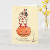 Clown-schwarze Katzen-Kürbislaterne-Kürbis Karte (Gelbe Blume)