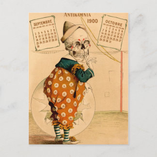 Clown Skeleton Vintag Illustration Postkarte