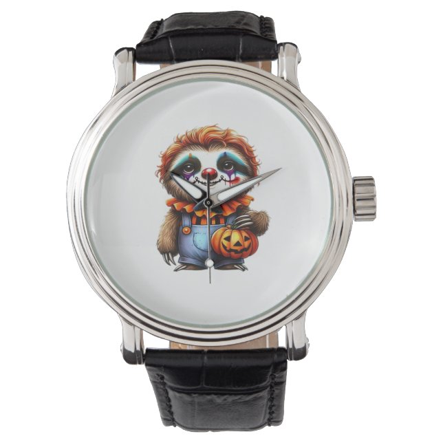 Clown Sloth Halloween Oversifizierter T - Shirt Armbanduhr (Vorderseite)