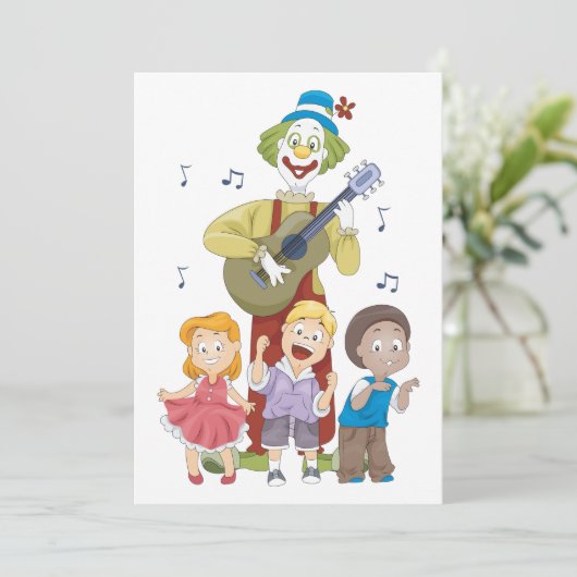 Clown spielt Gitarre Einladung (Stehend Vorderseite)
