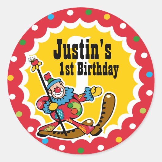 Clown um den 1. Geburtstag Custom Aufkleber (Vorderseite)