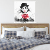Clown und Rose - Romantische Schwarz-weiße Malerei Leinwanddruck (Insitu (Schlafzimmer))