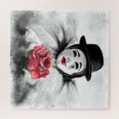 Clown und Rose - Romantische Schwarz-weiße Malerei Puzzle (Horizontal)