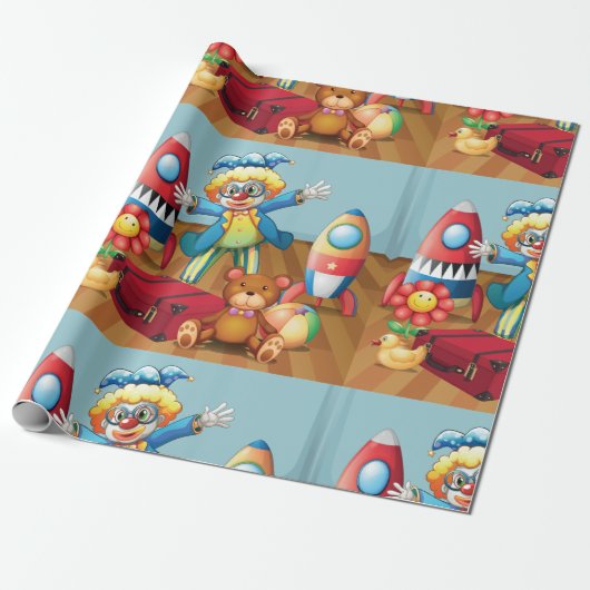 Clown und Spielwaren-Packpapier Geschenkpapier (Ungerollt)
