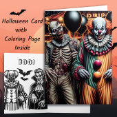 Clown- und Zombie-Halloween-Farbseite Karte