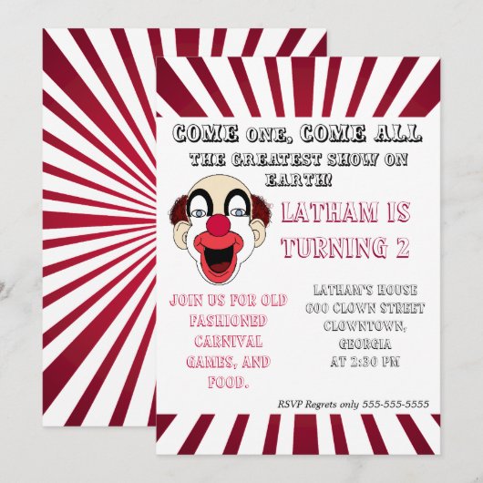 Clowneinladung Einladung (Vorne/Hinten)