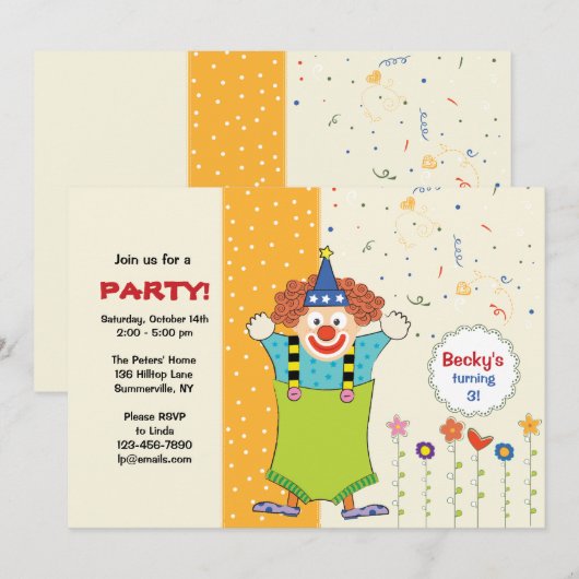 Clowneinladung Einladung (Vorne/Hinten)