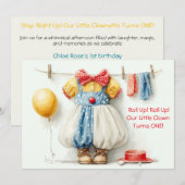 Clownette Couture 1. Geburtstag Party Einladung (Vorne/Hinten)