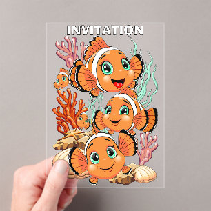 Clownfisch Cartoon süß Familie Unterwasser Acryleinladungen