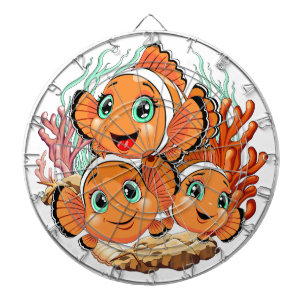 Clownfisch Cartoon süß Familie Unterwasser Dartscheibe