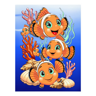 Clownfisch Cartoon süß Familie Unterwasser Fotodruck