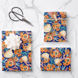 Clownfisch Cartoon süß Familie Unterwasser Geschenkpapier Set