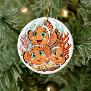 Clownfisch Cartoon süß Familie Unterwasser Keramik Ornament