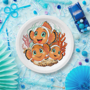 Clownfisch Cartoon süß Familie Unterwasser Pappteller