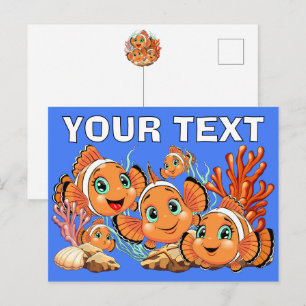 Clownfisch Cartoon süß Familie Unterwasser Postkarte