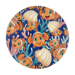 Clownfisch Cartoon süß Familie Unterwasser Schneidebrett