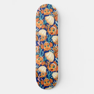 Clownfisch Cartoon süß Familie Unterwasser Skateboard