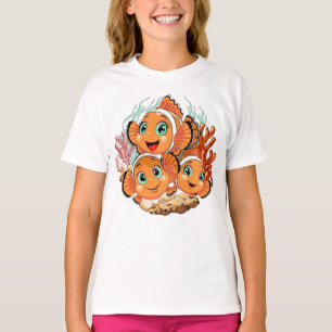 Clownfisch Cartoon süß Familie Unterwasser T-Shirt