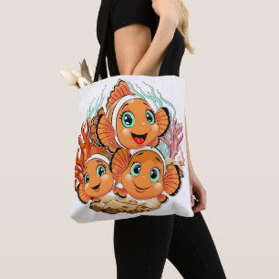 Clownfisch Cartoon süß Familie Unterwasser Tasche