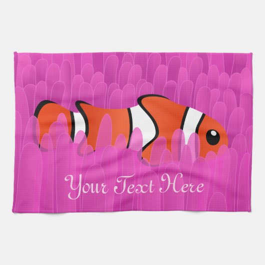 Clownfisch und schöner rosa Anemon Geschirrtuch (Horizontal)