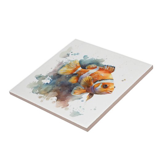 Clownfisch, Wasserfarbe, Keramik Fliese (Seite)