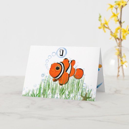Clownfisch zum Geburtstag von Kindern Karte (Gelbe Blume)