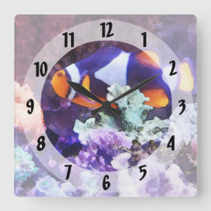 Clownfische und Korallen Quadratische Wanduhr