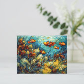 Clownfish in Swirling Coral Reef Painting Postkarte (Stehend Vorderseite)