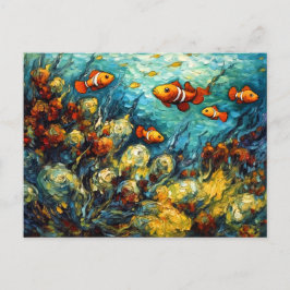 Clownfish in Swirling Coral Reef Painting Postkarte