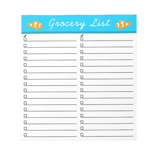 Clownfish-Lebensmittelliste Notizblock (Vorderseite)